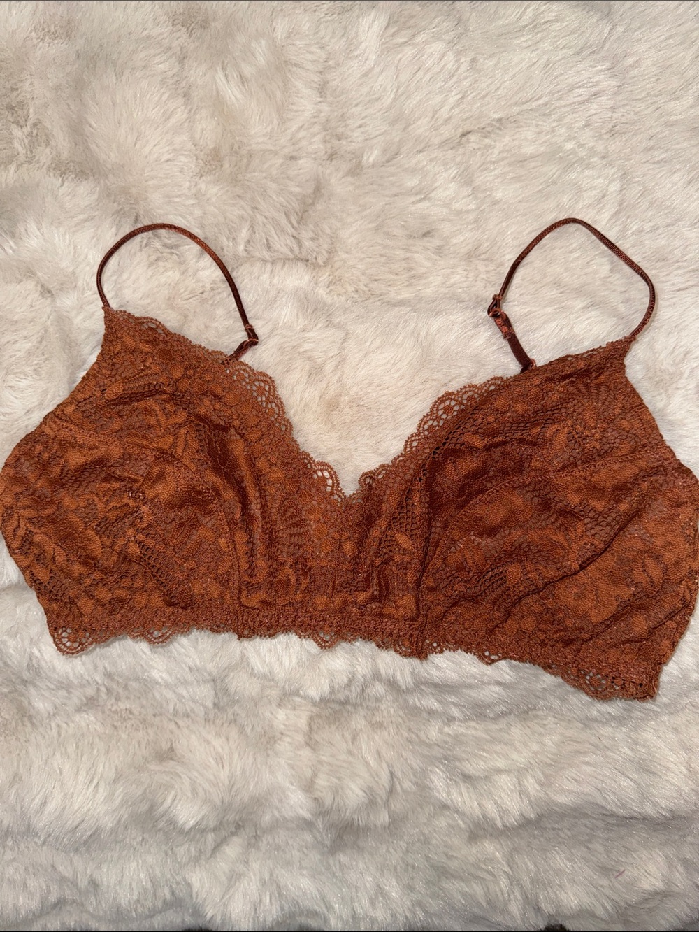 Free People Lace Bralette in Rust Brown